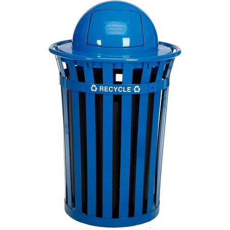 GLOBAL INDUSTRIAL Outdoor Slatted Recycling Can w/Dome Lid, 36 Gallon, Blue 261946BL